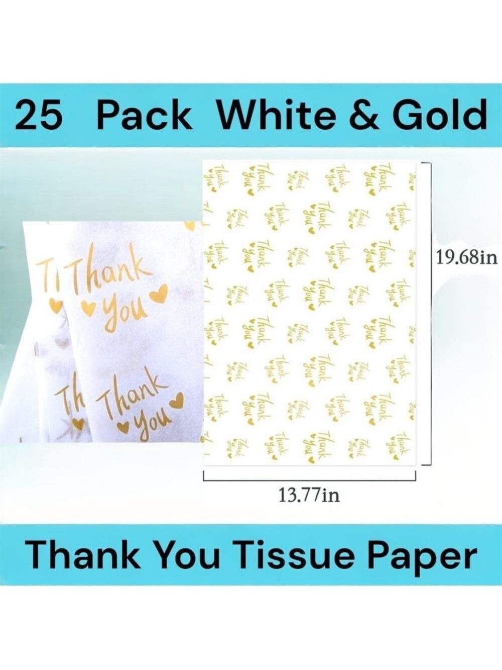 25 Thank You Tissue Paper Sheets, 20x14 PRICE IS FIRM White and Gold